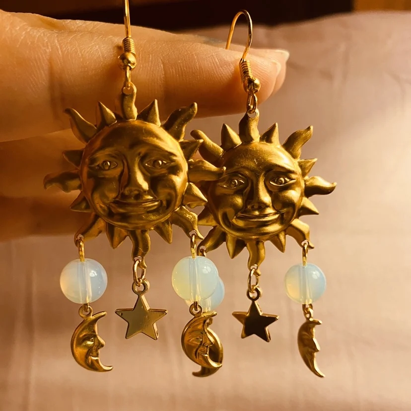

Sun Dangling Earrings! Boho Earrings Sun Moon Earrings Witchy Gypsy Earring