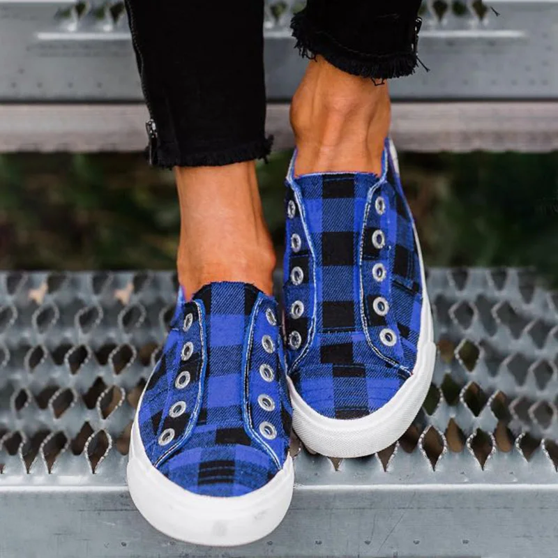 

2020 Spring Women's Vulcanized Shoes Women Sneakers Casual Comfort Flats Plaid Woman Fashion Slip On Flat Platform Ladies