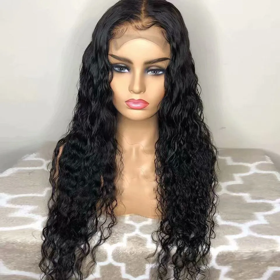 

Water Wave Black Brazilian 13x4 Lace Front Human Hair Wig For Women With Babyhair Preplucked 180% Density Remy Free Shipping Dye