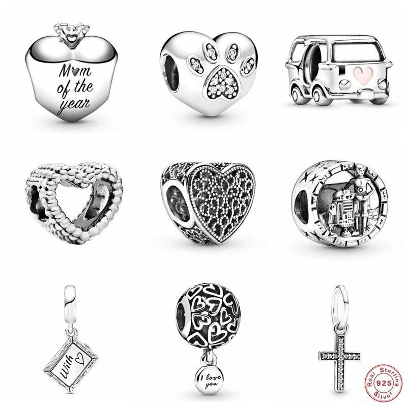 

KOJ Retro Silver Color Vintage Beads Fit Original Pandora Bracelets Hollow Heart Charms Bead For Valentine's Day Christmas Gift
