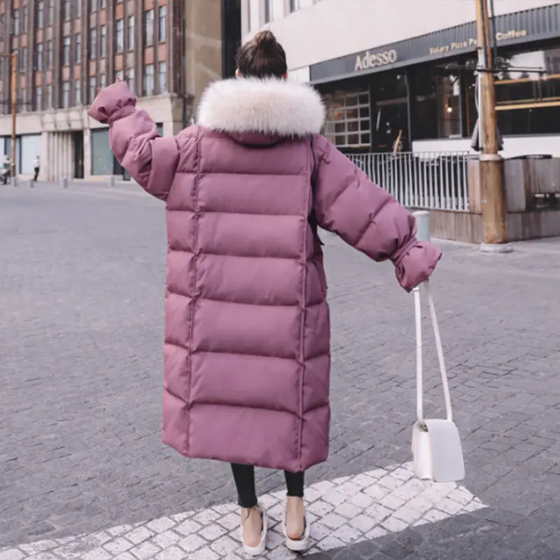 

Purple Plus Size Winter Jacket Women Loose Down Cotton Coat Women Hooded Fur Collar Warm Quilted Jacket Thick Long Parkas C6603