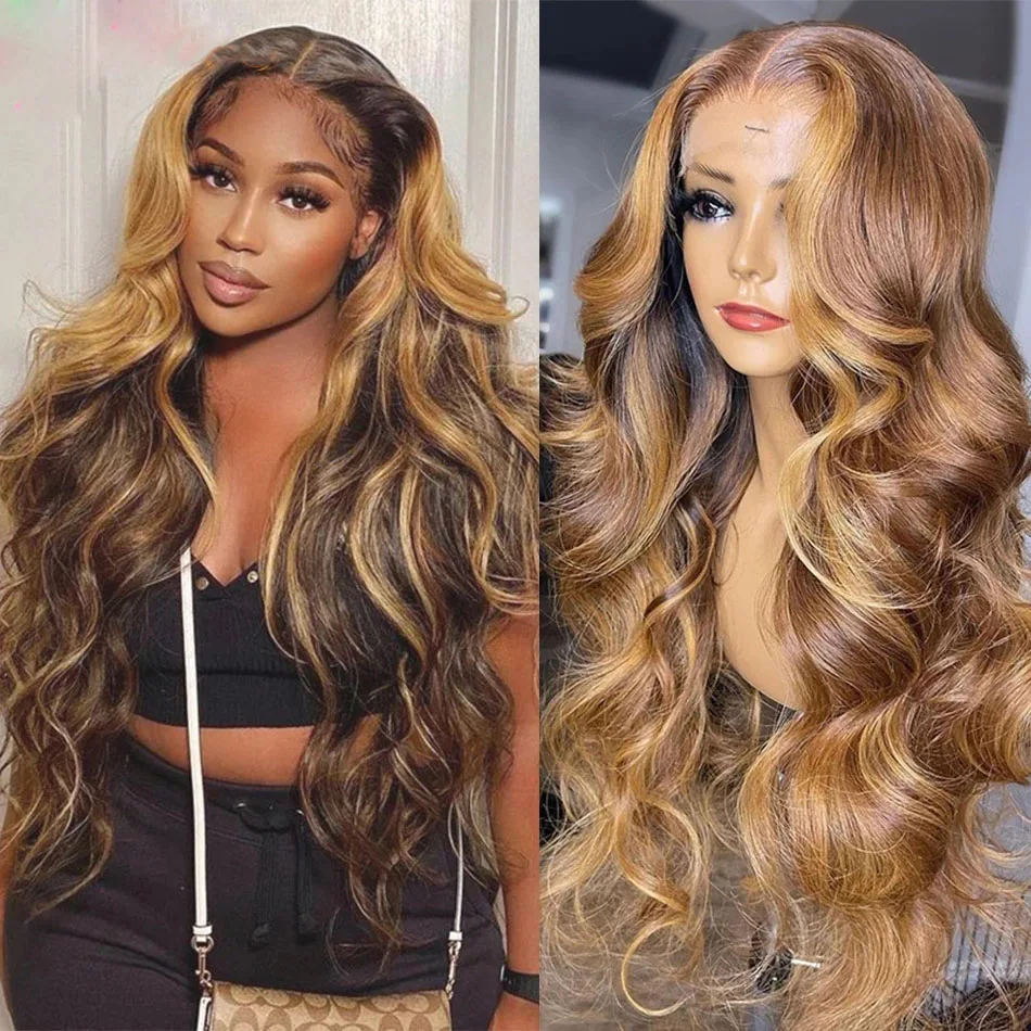 

Indian Ombre Honey Blonde Body Wave 13x6 Lace Front Human Hair Wig Virgin 360 Frontal Pre Plucked Transparent Silk Top Full Lace