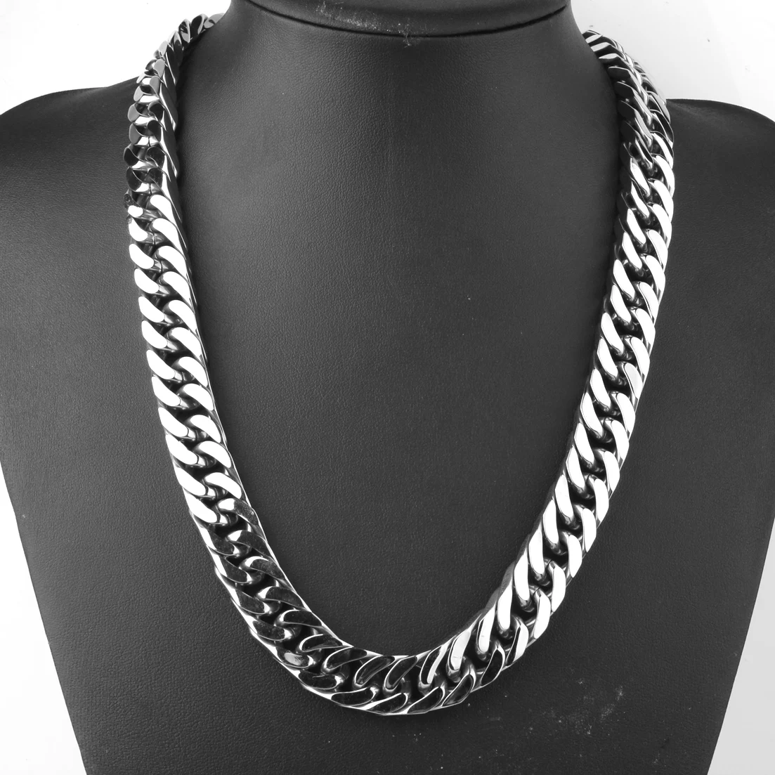 

New Design 15MM Metal Stainless Steel Double Cuban Curb Chain Men's Necklace Or Bracelet Square Clasp Biker Jewelry 7-40'' Gifts
