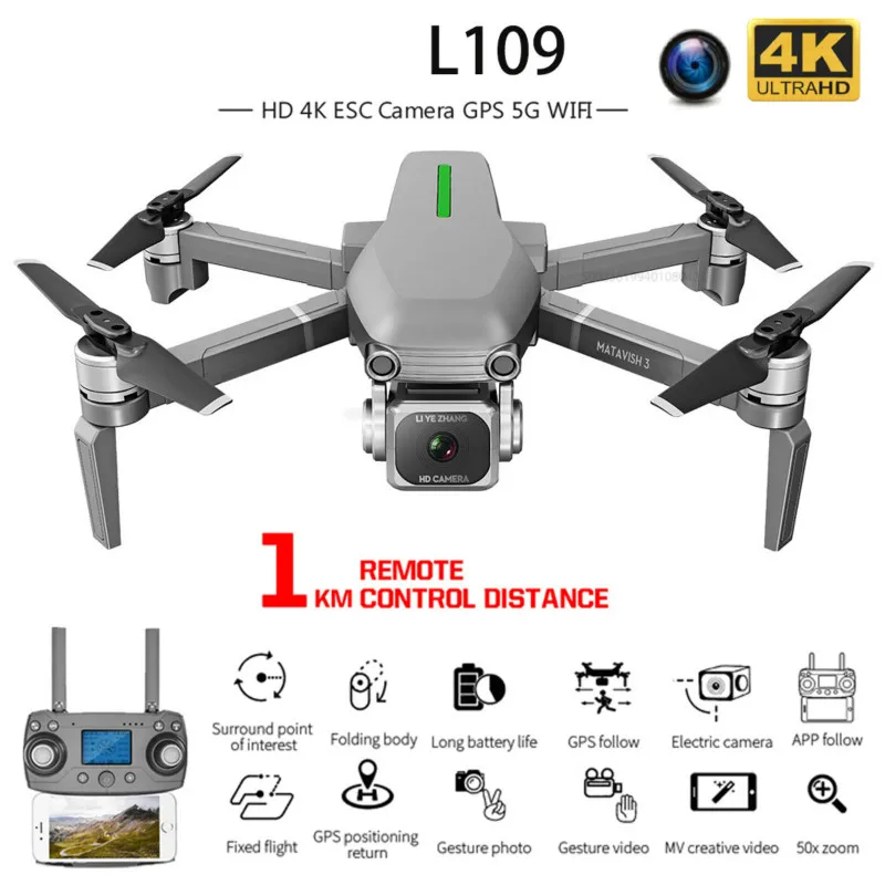 Дрон L109 складной Профессиональный с Gps Hd камерой 4k Wi Fi Fpv 1000 м|Радиоуправляемые