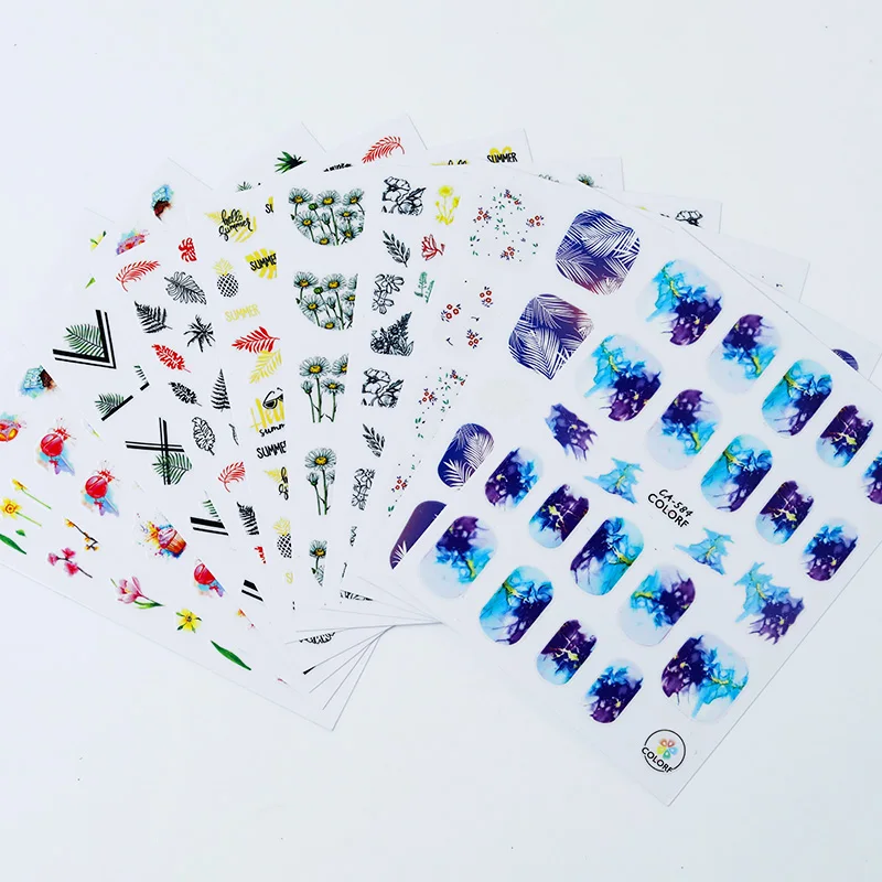 3D стикер для дизайна ногтей Осенний цветной листик торта смешанные узоры