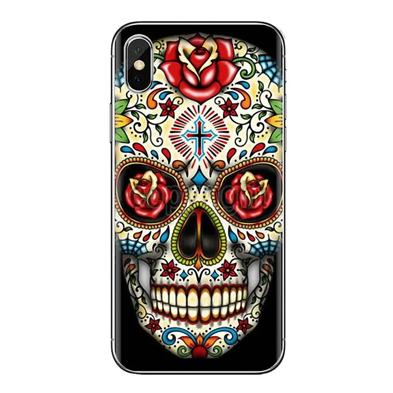 Для samsung Galaxy S2 S3 S4 S5 MINI S6 S7 edge S8 S9 Plus Note 2 3 4 5 8 Coque Fundas сахарный череп розовые цветы