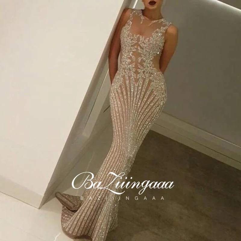BAZIIINGAAA Luxury Evening Dresses Long Woman Gown 2021 Sequins Robe De Soir Parties Plus Size Bride Dress Prom Party Gowns | Свадьбы и
