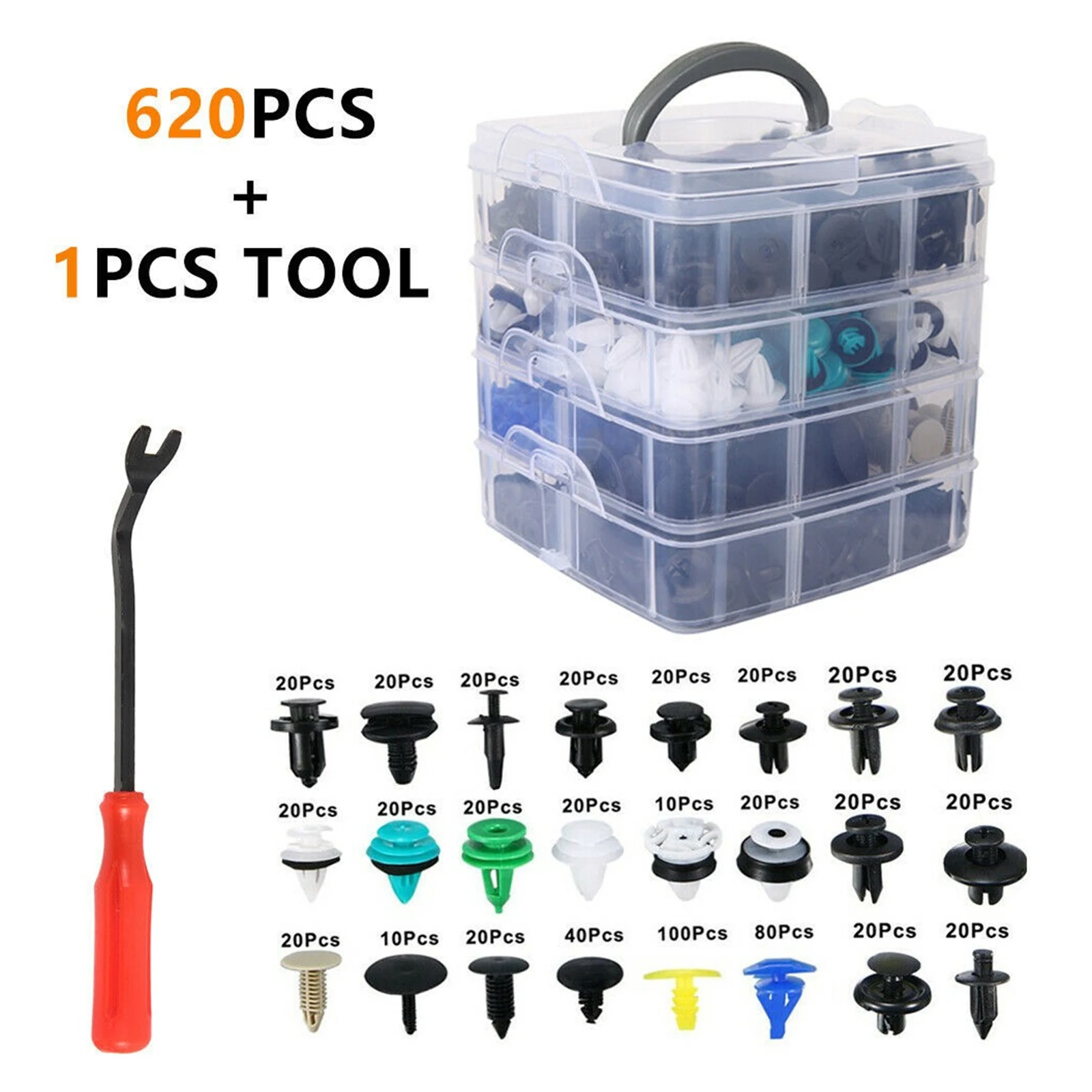 

620x Boxed Car Plastic Retainer Clips Rivets Fasteners Assorted Bumper Clip Repair Parts Liner Clips Kit Common Sizes