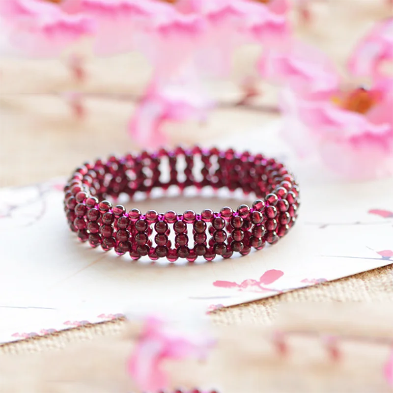 

Handmade Garnet Beaded Bracelet Women Natural Dark Purple Stone Bangles Jewelry For Friends Girl Anniversary Birthday Party Gift