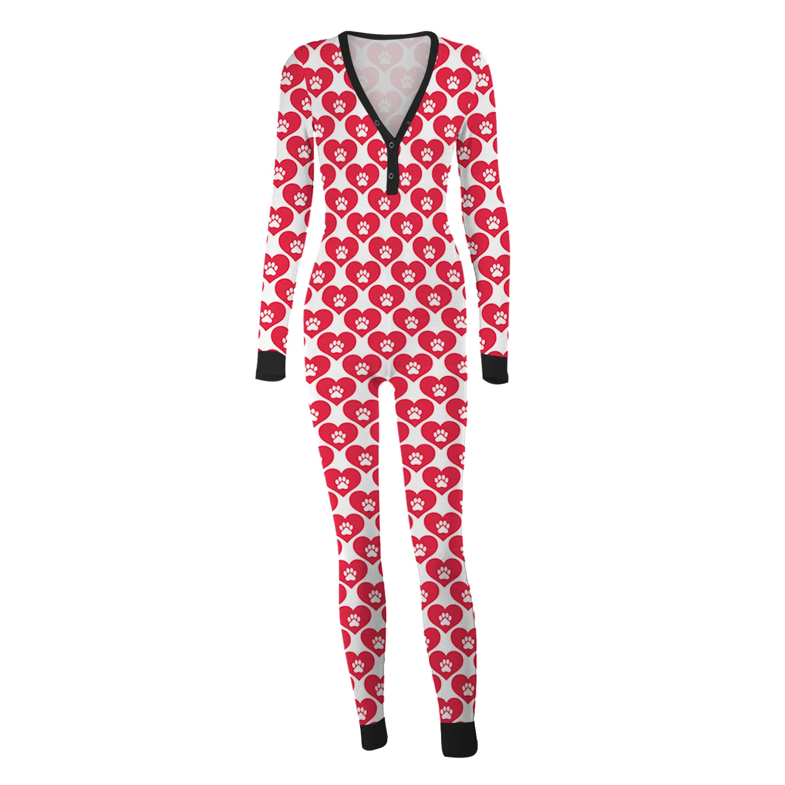 

Sexy Valentine's Day Bodysuit Women Black V Neck Spring Romper Women Jumpsuit Long Playsuit Womens Long Sleeve Homewear Jumpsuit