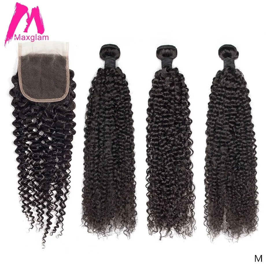 Бразильские кудрявые вьющиеся натуральные пучки волос с закрытием короткие