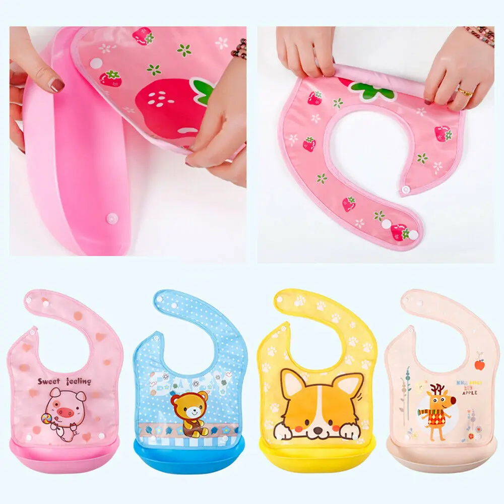 Детские Водонепроницаемые силиконовые нагрудники мультфильм Животные моющиеся