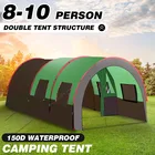 Туристическая палатка-туннель на 8-10 человек, семейная палатка для кемпинга, водонепроницаемая, 150D, Оксфорд, уличное дорожное оборудование, туристический дом, армейский зеленый