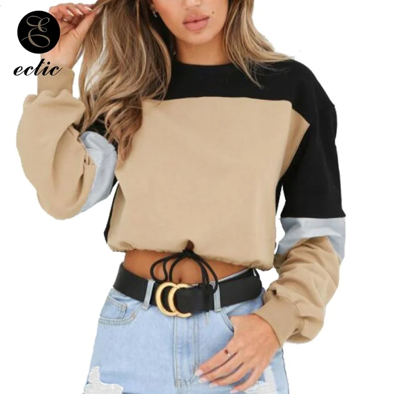 

Raglan Sleeve Sweatshirt Sexy Crop Top Streetwear Hoodie Poleron Mujer 2021 Harajuku Patchwork Color Block Hoodie Women Crewneck