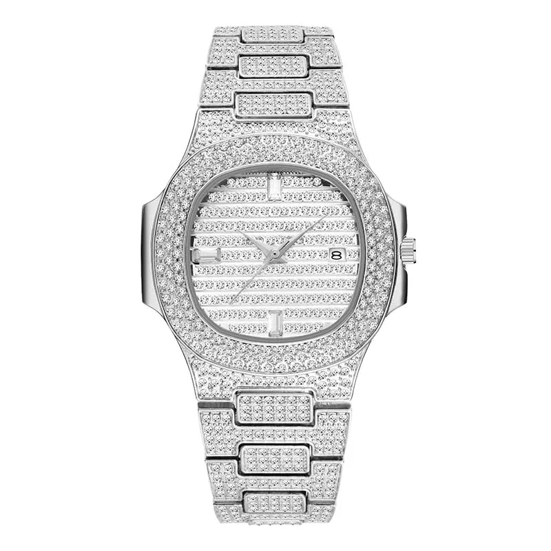 V293-3 Missfox Роскошные мужские часы Patek, часы из розового золота, уникальные водонепроницаемые кварцевые часы для мужчин, мужские часы с календарем, хронограф, бриллиантовая сталь - Цвет: V293-3