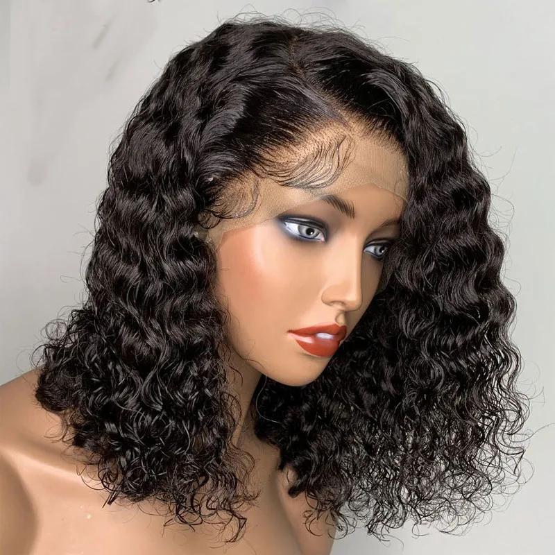 

12Inch Short Bob Kinky Curly Synthetic Lace Front Wig Glueless 13x4 Lace Wigs For Black Women Fiber Daily Wear Wigs 180%Density