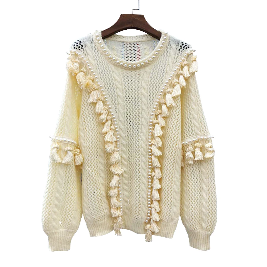 TEELYNN boho пуловер для женщин с жемчужными заклепками инкрустация бахрома 2019 осень