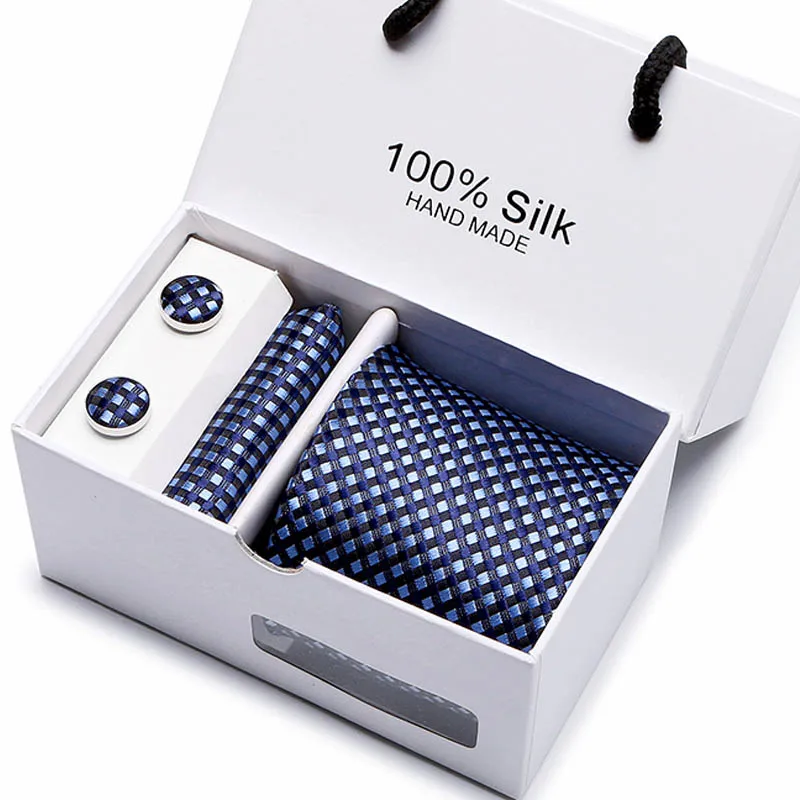 

100% Silk Ties for Men Male Classic Business black Striped Tie Handkerchief Cufflinks Set Luxury Fashion Mens Ties wholesale