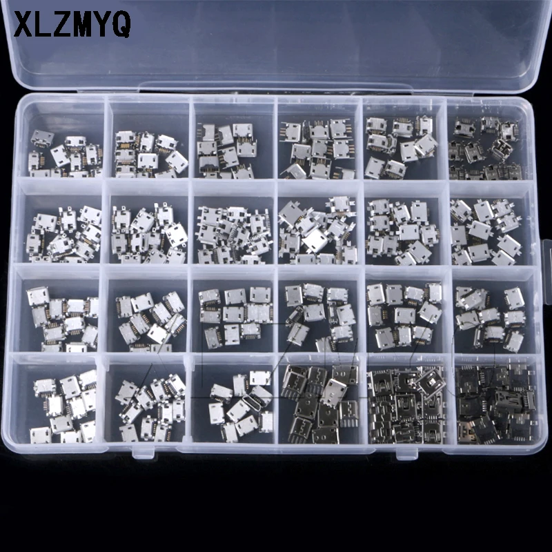 

240Pcs 24 Models Micro USB Connector Socket Jack for MP3/4/5 with Box SMT Socket Connectors Kit SMD DIP Socket Connector