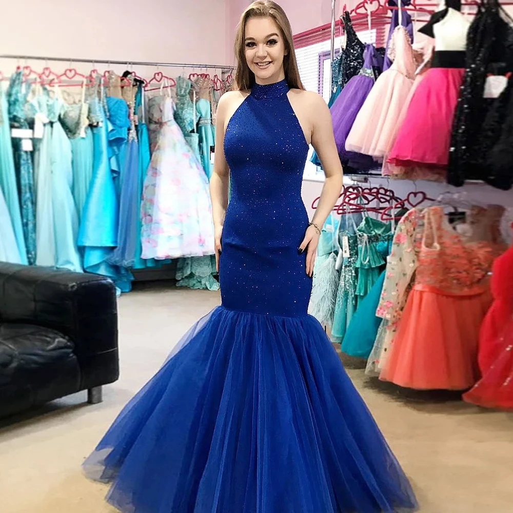 

Mermaid Glitter Evening Dresses Long Luxury 2021 Halter Neckline Sparkly Elegant Prom Gown Gorgeous robe de soire de mariage