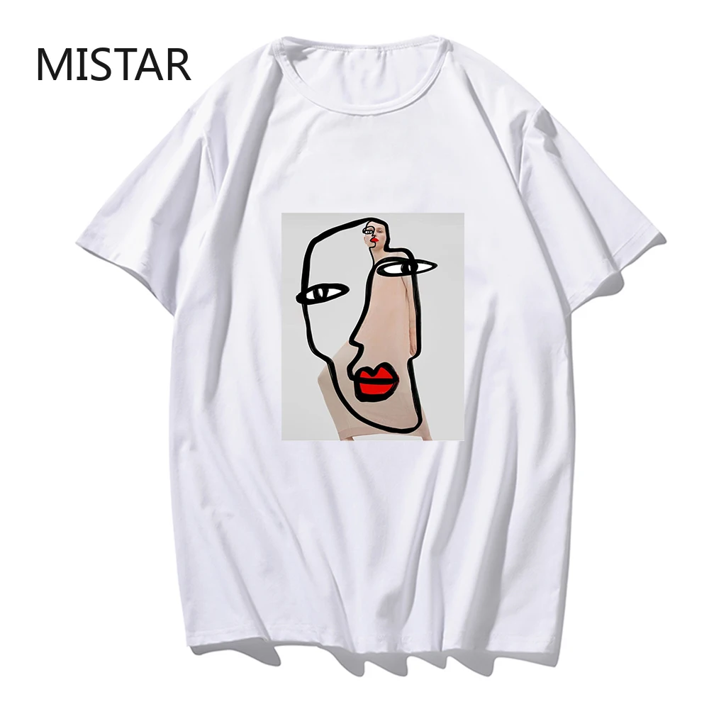 

Art Abstract Graphic Tees women Print New Summer Women's Short-Sleeve White tops T Shirt Hand Drawn women fashion t-shirt