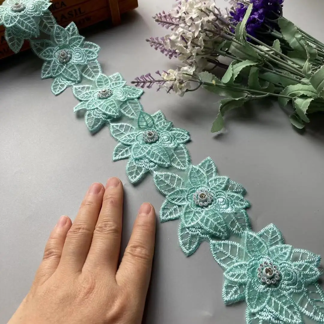 2 ярда бриллиантово-зеленая кружевная бейка аппликация тканевая лента с двойной
