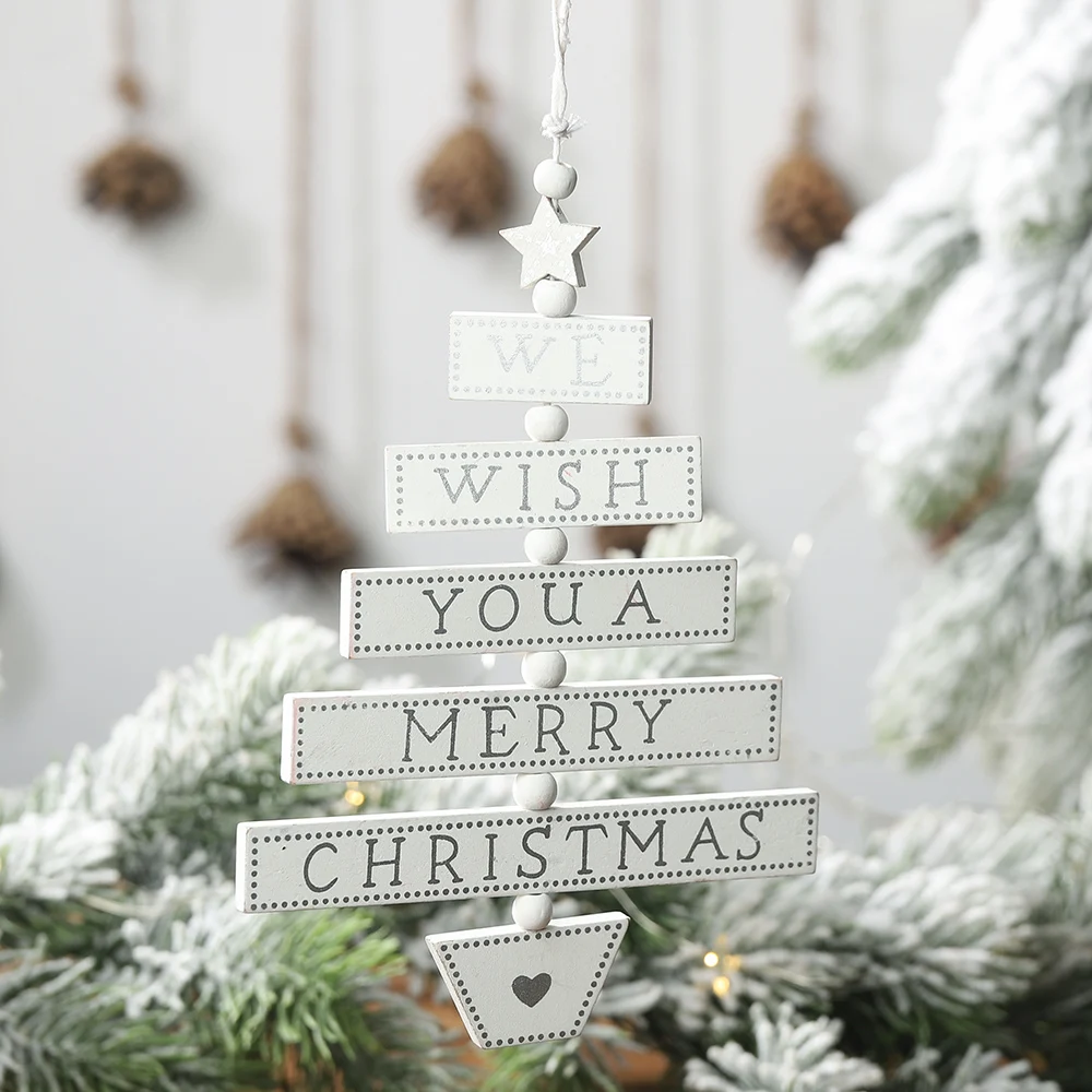 Creative Painted Wooden Christmas Tree Hanging String Christmas Pendant Window Display Ornaments Xmas Party Decors Kids Gift Toy - Цвет: Style 3 White