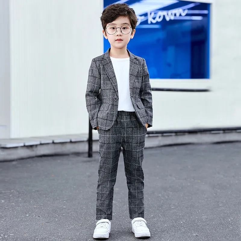 

Children's Long Sleeve Plaid 3-piece Blazer Suit New Host Performance Handsome Boy Baby Korean Style Polyester Dress Suit LB203