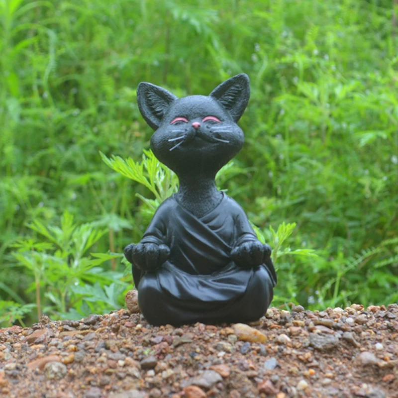 

Whimsical Black Buddha Cat Figurine Meditation Yoga Collectible Happy Cat Decor Art Sculptures Garden Statues Home Decor