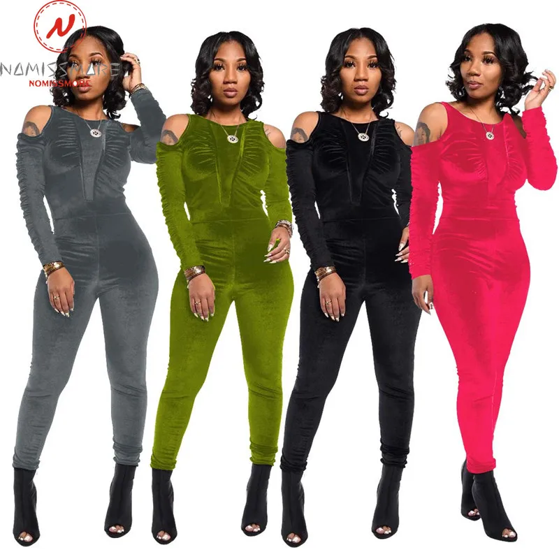 

Fashion Women Streetwear Solid Jumpsuits Hollow Out Design Shrinkage Decor O-Neck Long Sleeve Mid Waist Slim Hips Jumpsuits