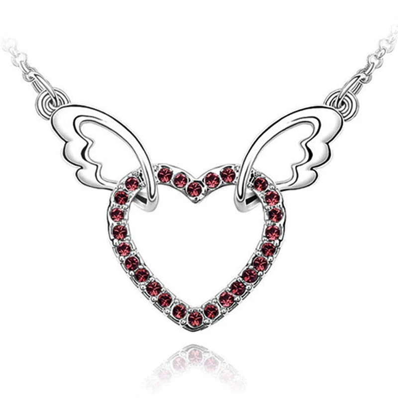 Женское Ожерелье с крыльями ангела и сердцем из австрийского хрусталя Стразы