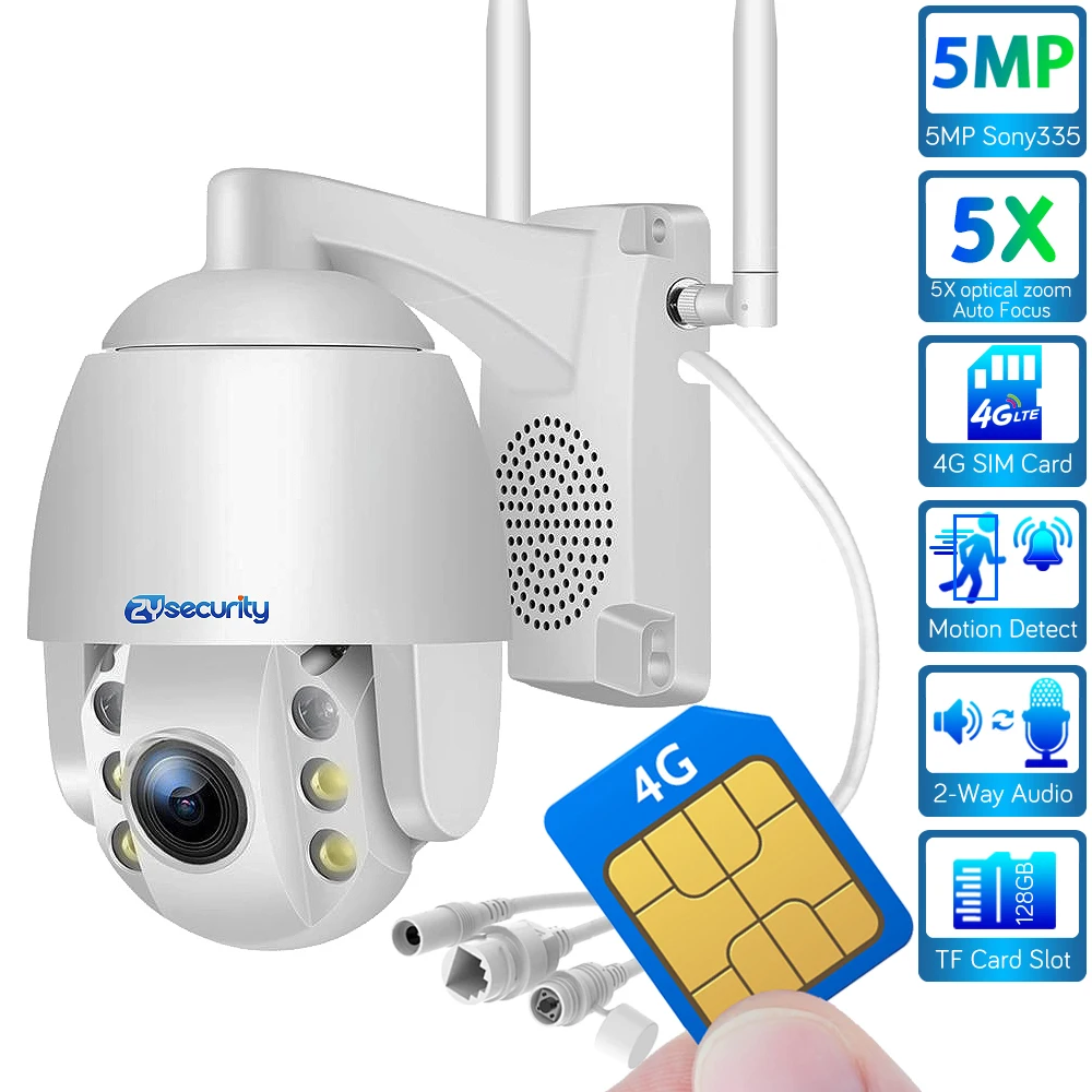 2MP 3G 4G sim-карта мини PTZ камера наружная 1080P 5X оптический зум двухстороннее аудио Onvif