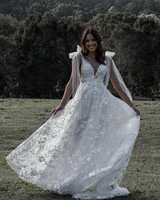 elegant wedding dresses lace appliques bride dress deep v neck open back sleeveless a line country style vestidos de noivas 2021