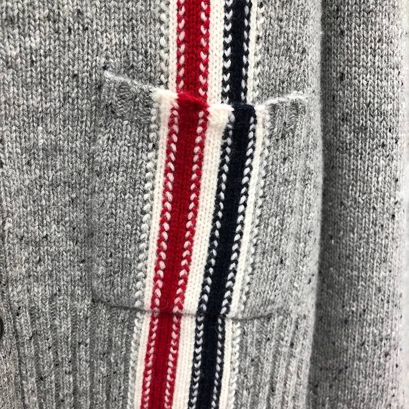 

2021 Fashion TB THOM Brand Sweaters Men Slim Fit V-Neck Cardigans Clothing Striped Wool Cashmere Solid Thick Winter Casual Coat