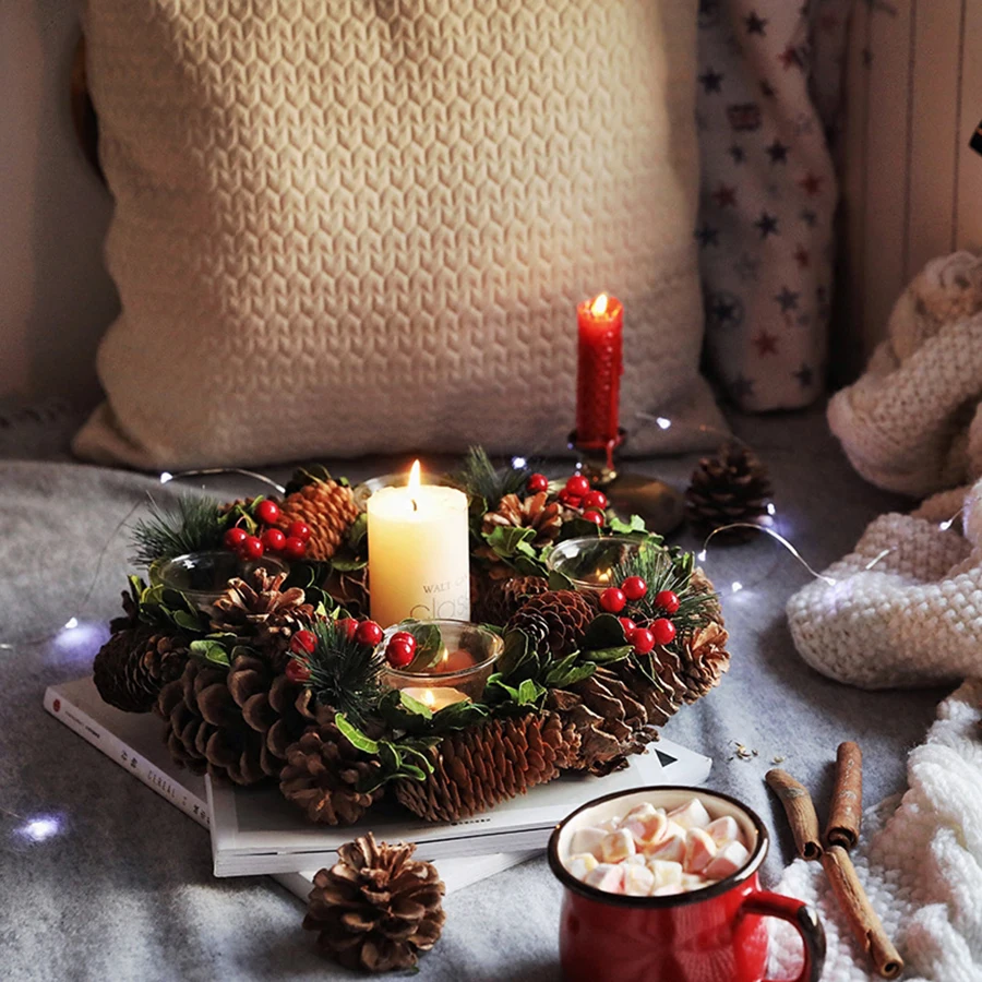 Рождественский венок подсвечник украшение для свадьбы фонарик из кованого