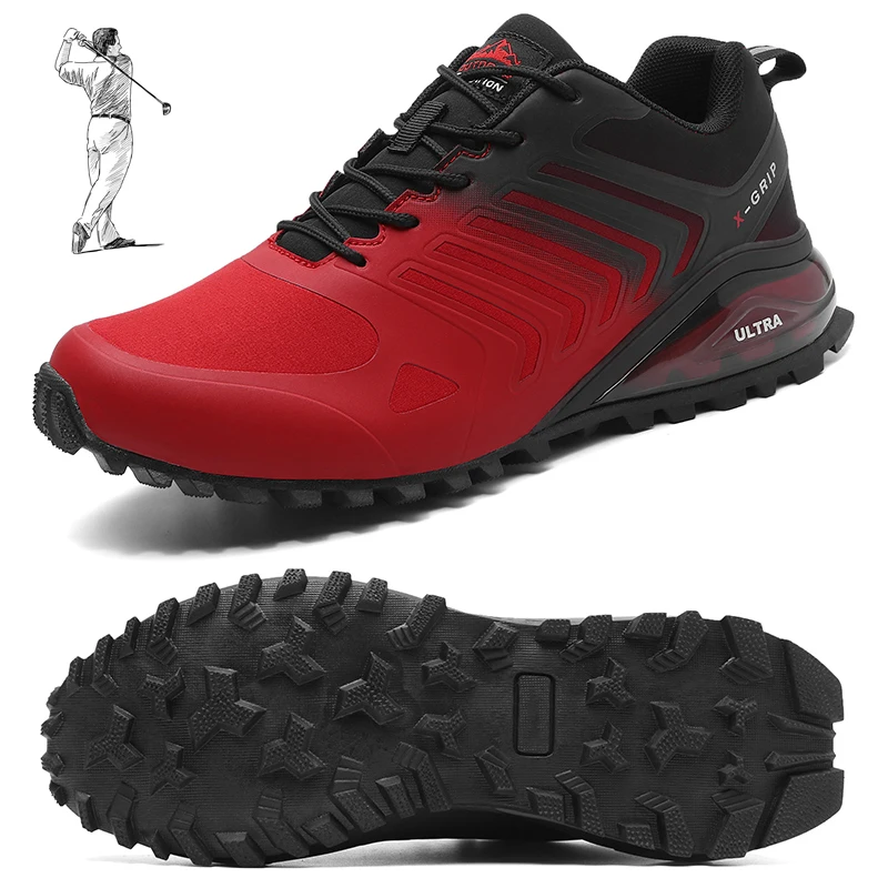

Большой Размеры обувь для игры в гольф Для Мужчин 41-50 спортивные кроссовки без шипов Гольф Кроссовки черный, красный Нескользящие трава про...