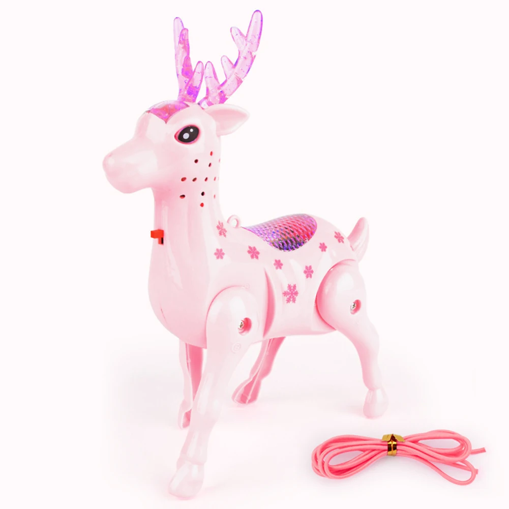 Electric Walking Sika Deer Animal Toy with LED Music Leash Interactive Kids |