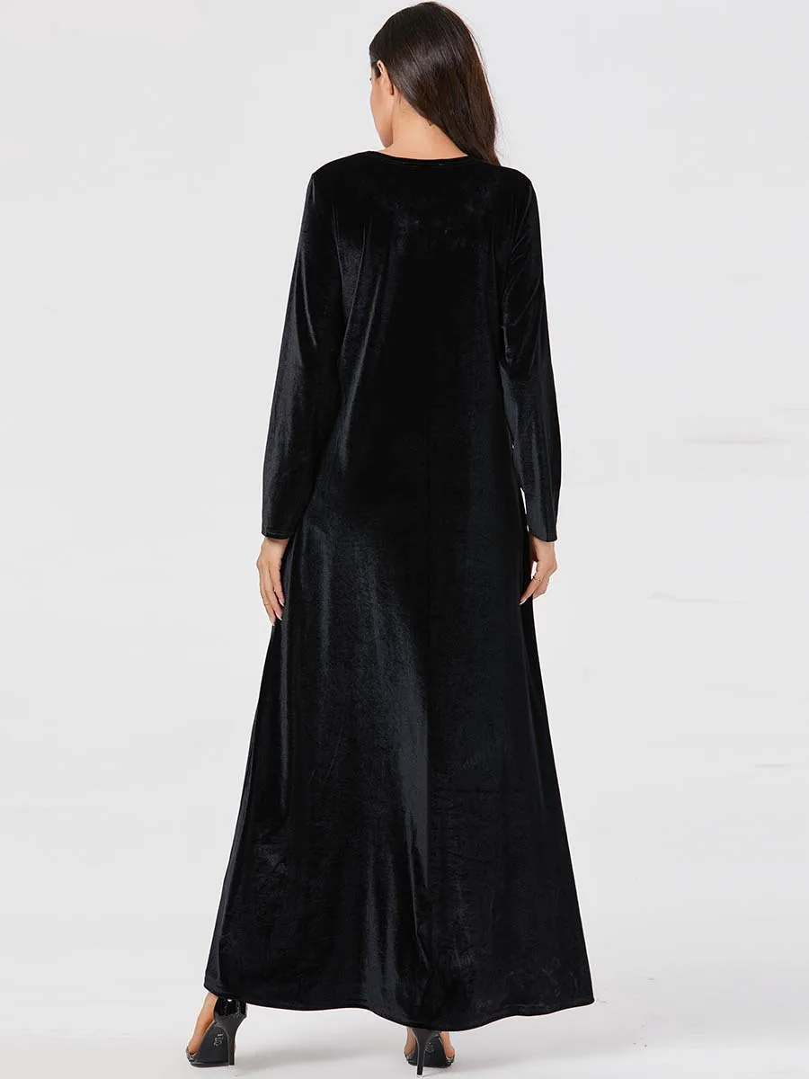 Платье женское Осеннее/зимнее длинное вельветовое с галстуком-бабочкой и