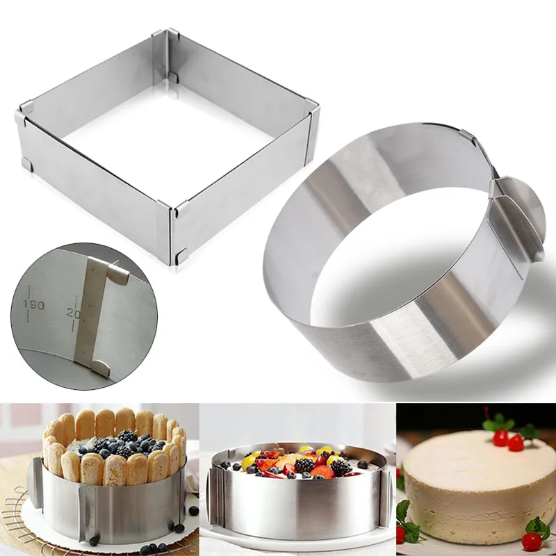 1-2pcs/set Adjustable Mousse Ring Set Round&Square Stainless Steel Cake Baking Mold Birthday Wedding Cake Decorating Tools
