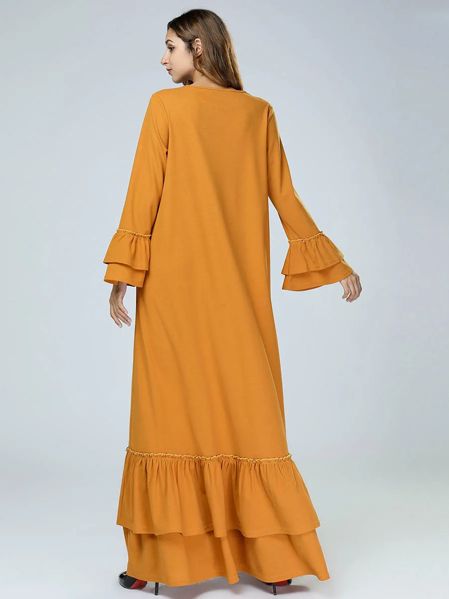 Мусульманское платье абайя для женщин с рюшами Elbise jilbah Jubah ОАЭ Турция Исламская