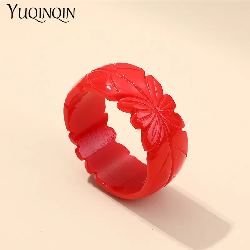 Женские винтажные браслеты манжеты из смолы с гравировкой и цветами акриловые