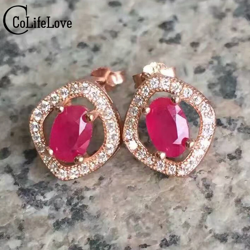 Samll модный Рубин Серьги гвоздики 1ct 4 мм * 6 натуральный рубин драгоценный камень