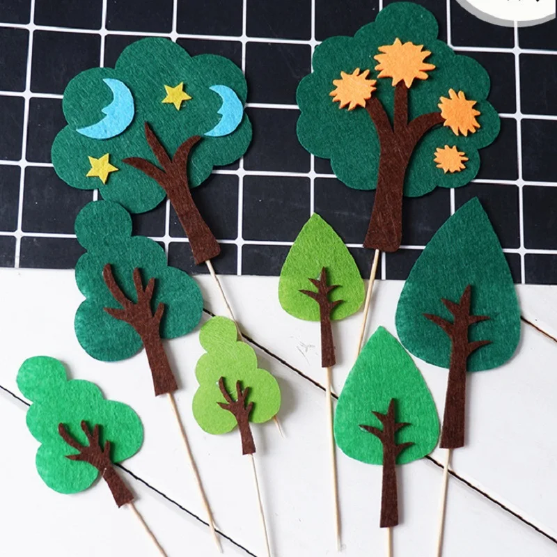 

Non-Woven Fabrics tree Insert Cake Topper Cupcake Dessert Decor For Kids Birthday party decoration Baby Shower Baking Supplies