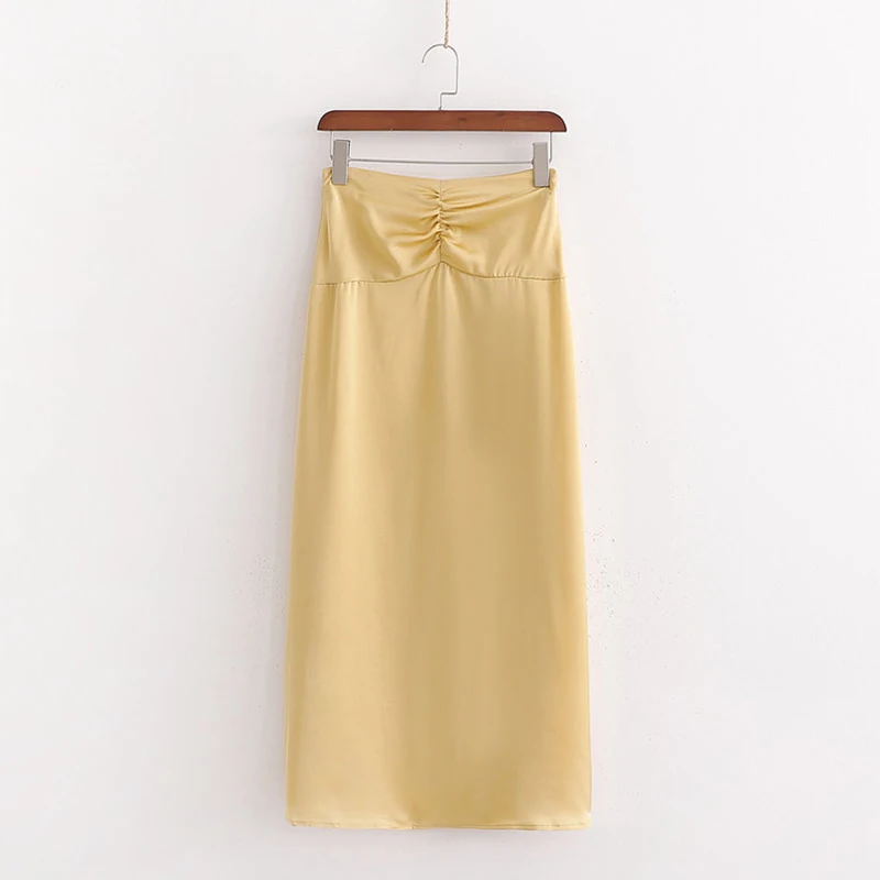 ZA NEW Spring women's yellow solid long skirt female fashion high street woman clothes | Женская одежда