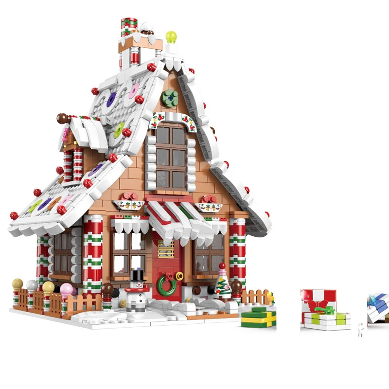 

City Winter Holiday Christmas Village Gingerbread House Prop Decoration Building Blocks Bricks Toys Gifts
