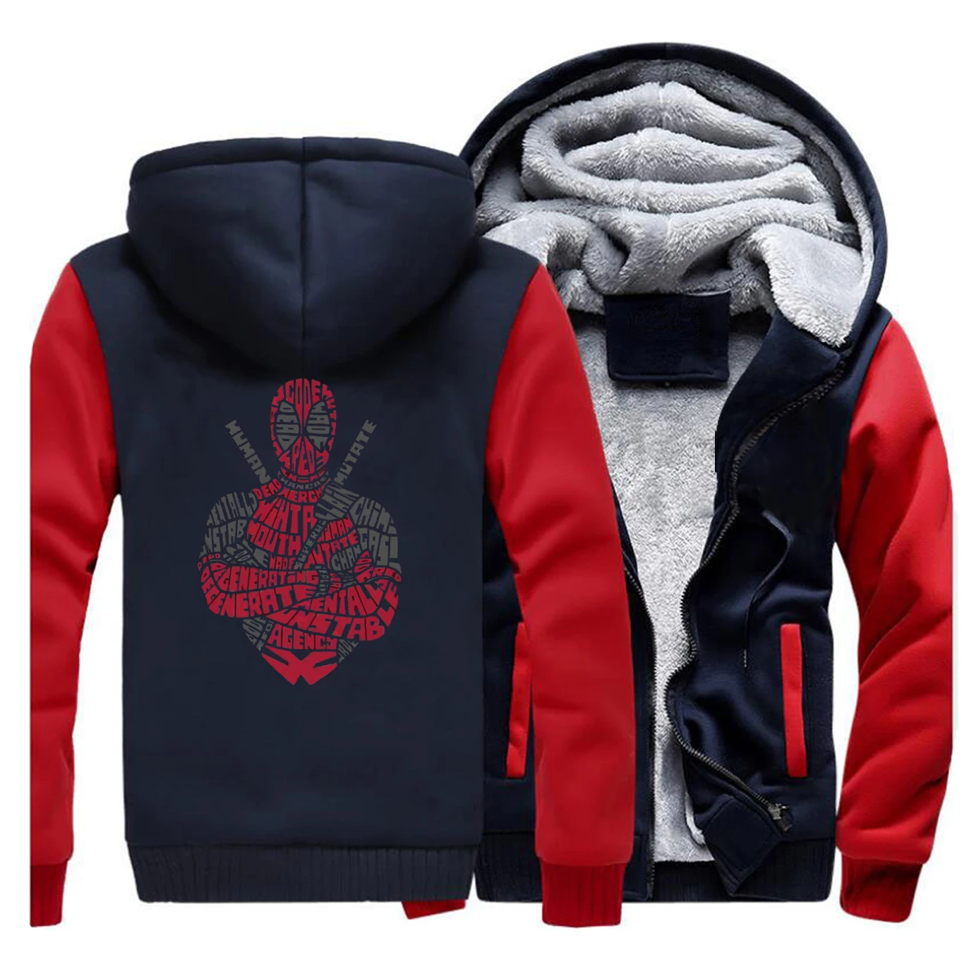 Red Dark Blue Куртка смешной Дэдпул,, зимняя, толстая, с капюшоном, супергерой, мужские свитшоты, мужская, повседневная, флисовая, теплая, мужская, брендовая, уличная одежда - Цвет: Red Dark Blue