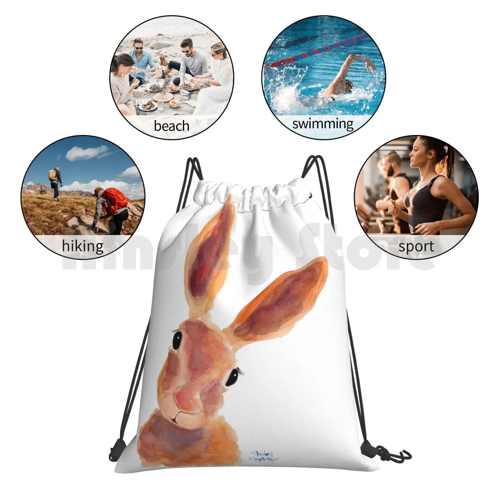 

Hare Rabbit Prints 'Jim Jam' By Shirley Macarthur Backpack Drawstring Bags Gym Bag Waterproof Hare Rabbit Trending Now