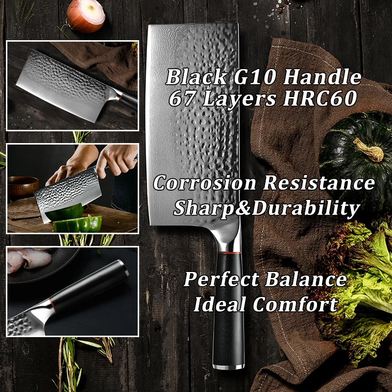 7-дюймовый дамасский кухонный нож Grandsharp из высокоуглеродистой нержавеющей стали