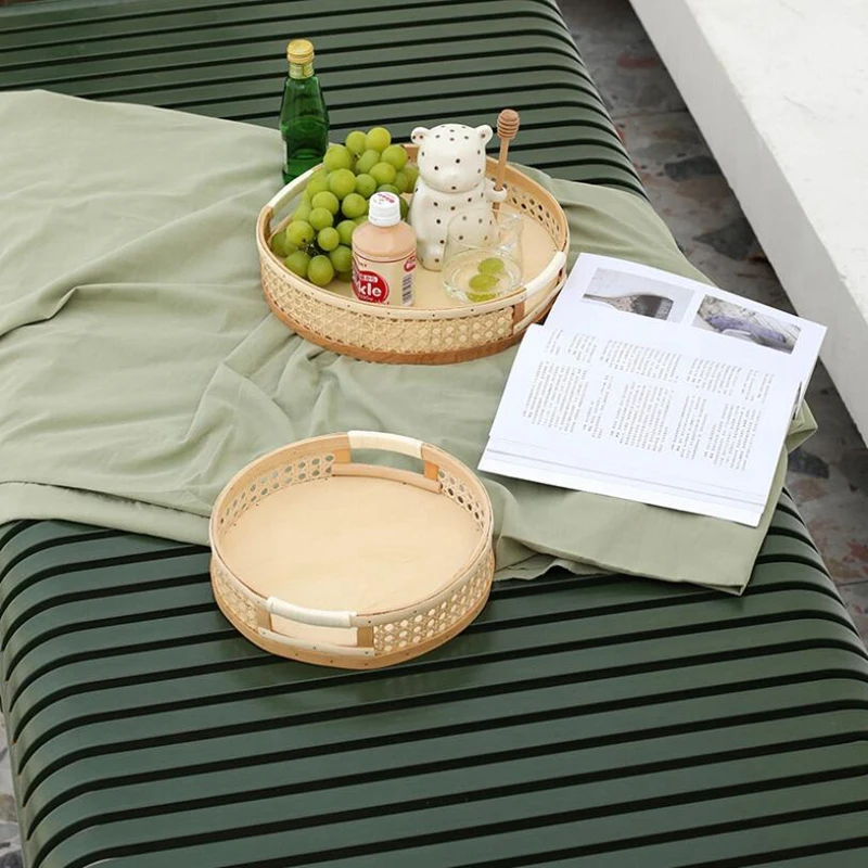 Ротанговый сервировочный поднос круглая десертная тарелка органайзер для