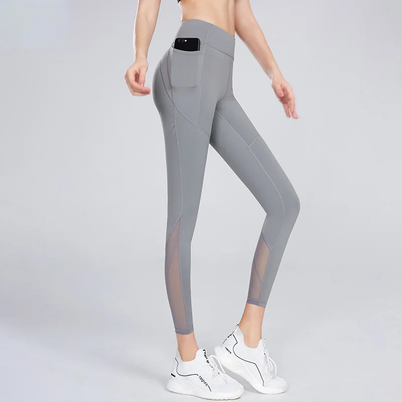 

Yoga Pants Leggings With Pockets For Women Mesh Leggings Legging Sport Femme Quick-drying Sweatpants Exercise Gym Black Tights